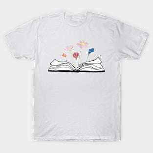 Flowers growing form a book - beautiful reading - blue T-Shirt